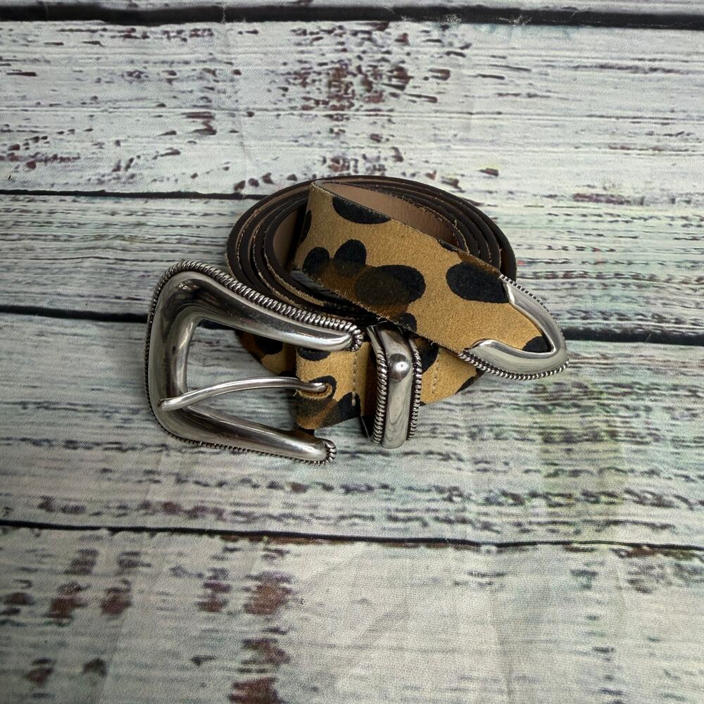 B-Low The Belt Vintage Leopard Calf Hair Leather Belt Large Italy Silver Western